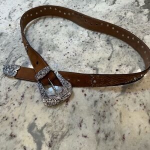 Brown Leather Belt with Silver Buckle